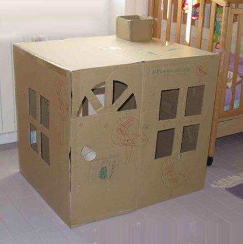 (发样图)家里的纸箱不要扔，做成宝宝超爱的小房子