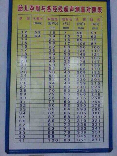 双顶径 腹围 平均值对照表