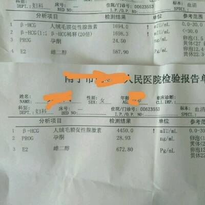 末次10月11日,周期33一36天,这是11月17日和11月19日隔2天的hcg变化