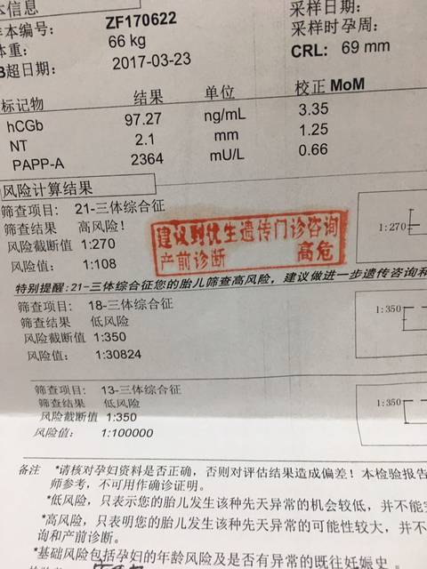 唐筛高危怎么办_13周2抽血做唐筛,拿到结果2
