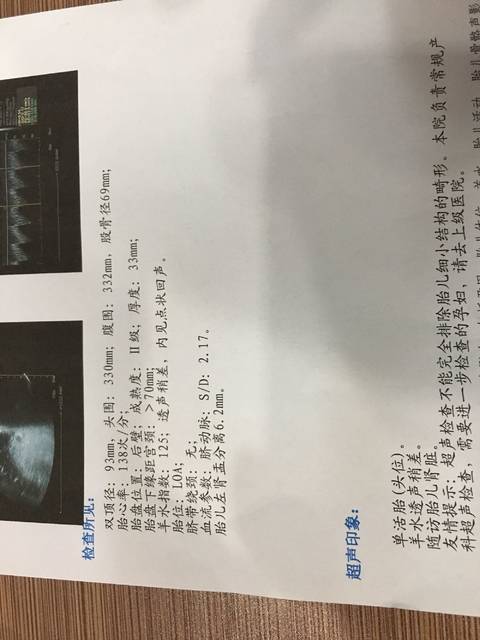 帮忙看看B超单!羊水透声稍差!随访胎儿肾脏!是