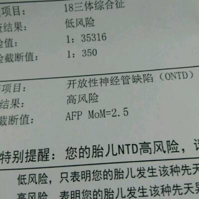 今天唐氏筛查报告下来了,上面写:开放性神经管缺陷,数值:2.